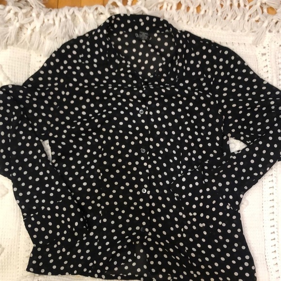 Rafaella White Black Polka Dot Long Sleeve Button Up Size 8 (Medium) - Picture 1 of 8